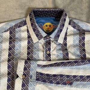 Robert Graham Keep Smiling Shirt Mens Size‎ 2XL Blue Button Up Long Sleeve AOP